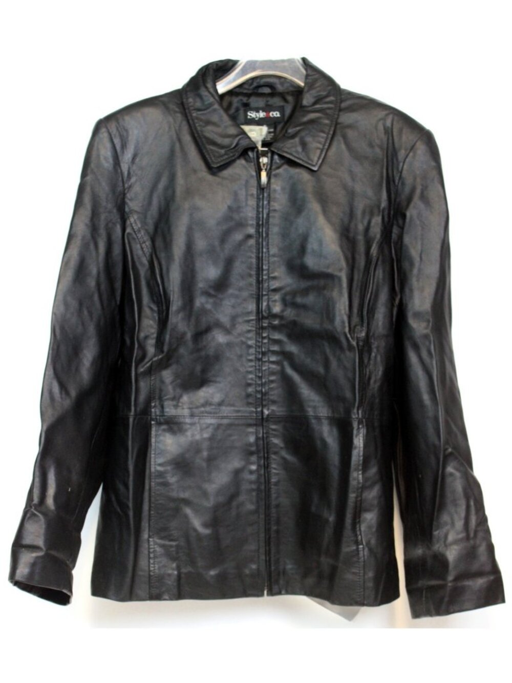 Style & Co Black Leaher Jacket Biker Moto Womens sz XL Fall Zip up Coat